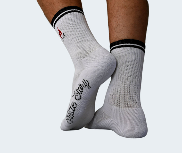 Men's Firepit Retro White Calf Sock